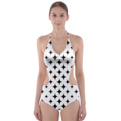 Pattern-whit Star Black Cut-out One Piece Swimsuit by nateshop