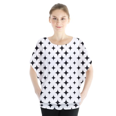 Pattern-whit Star Black Batwing Chiffon Blouse by nateshop