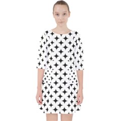 Pattern-whit Star Black Quarter Sleeve Pocket Dress by nateshop