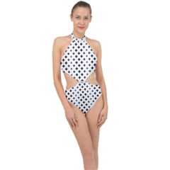 Pattern-whit Star Black Halter Side Cut Swimsuit by nateshop