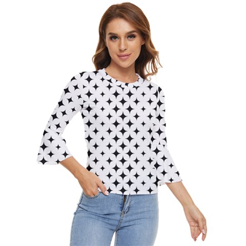 Pattern-whit Star Black Bell Sleeve Top by nateshop