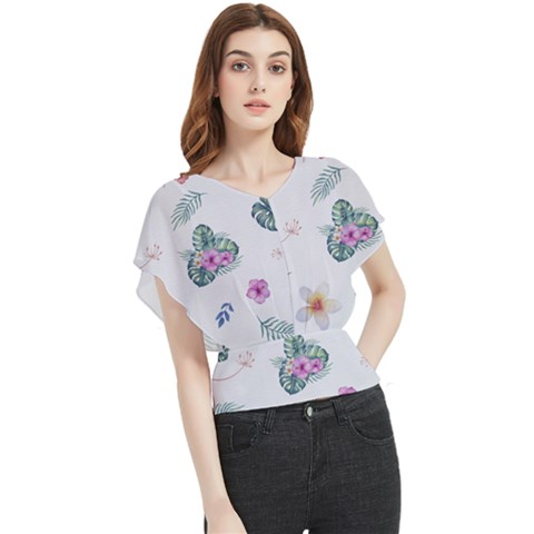 Template-flower Butterfly Chiffon Blouse by nateshop
