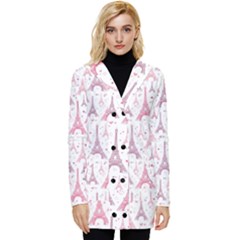 Eiffel Tower Pattern Wallpaper Button Up Hooded Coat  by Amaryn4rt