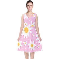 Sunflower Love V-neck Midi Sleeveless Dress  by designsbymallika