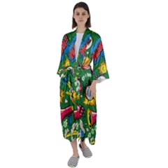 Cartoon Pattern Maxi Satin Kimono by designsbymallika