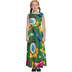 Cartoon Pattern Kids  Satin Sleeveless Maxi Dress by designsbymallika