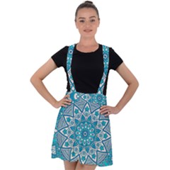 Mandala Blue Velvet Suspender Skater Skirt