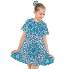 Mandala Blue Kids  Short Sleeve Shirt Dress