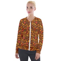 Pattern-orange,seamles,chrismast Velvet Zip Up Jacket by nateshop