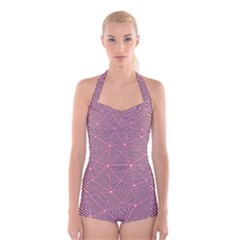Triangle-line Pink Boyleg Halter Swimsuit  by nateshop