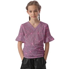 Triangle-line Pink Kids  V-neck Horn Sleeve Blouse by nateshop