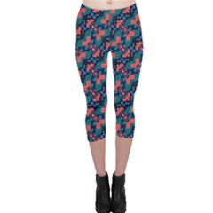 Illustration Tile Pattern Patchwork Capri Leggings 