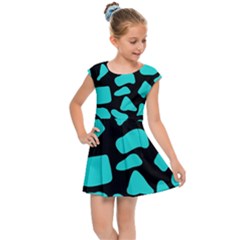 Neon Cow Dots Blue Turquoise And Black Kids  Cap Sleeve Dress by ConteMonfrey