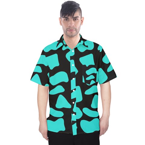 Neon Cow Dots Blue Turquoise And Black Men s Hawaii Shirt by ConteMonfrey