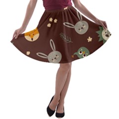 Rabbits, Owls And Cute Little Porcupines  A-line Skater Skirt by ConteMonfrey