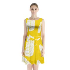 Yellow Banana Leaves Sleeveless Waist Tie Chiffon Dress by ConteMonfrey