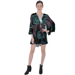 Background Pattern Texture Design V-neck Flare Sleeve Mini Dress by danenraven