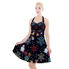 Illustration Xmas Christmas Thanks Giving Pattern Halter Party Swing Dress  by danenraven