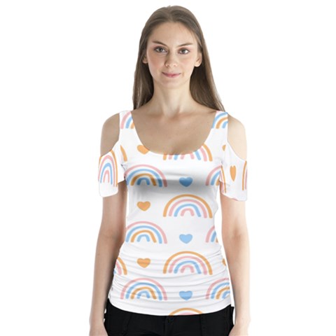 Rainbow Pattern Butterfly Sleeve Cutout Tee  by ConteMonfrey