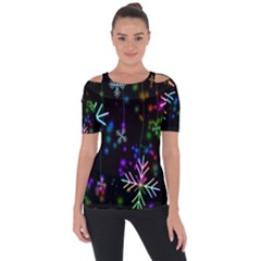 Snowflakes Lights Shoulder Cut Out Short Sleeve Top