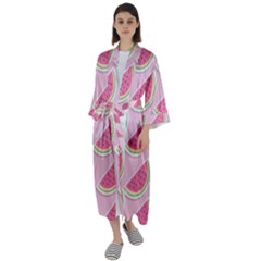 Pink Melon Wayermelon Pattern Food Fruit Melon Maxi Satin Kimono by Ravend