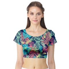 Sheets Tropical Picture Plant Pattern Short Sleeve Crop Top