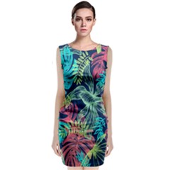 Sheets Tropical Picture Plant Pattern Sleeveless Velvet Midi Dress
