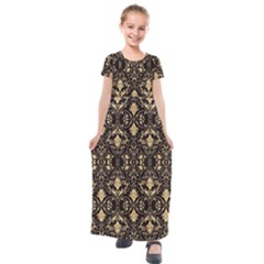 Vintage Batik Art Architecture Pattern Kids  Short Sleeve Maxi Dress by Ravend