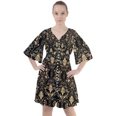 Vintage Batik Art Architecture Pattern Boho Button Up Dress by Ravend