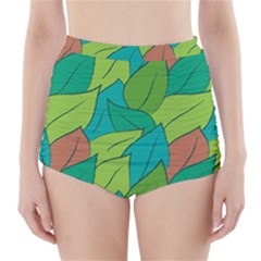 Leaves Pattern Autumn Background High-waisted Bikini Bottoms by Ravend