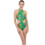 Leaves Pattern Autumn Background Halter Side Cut Swimsuit