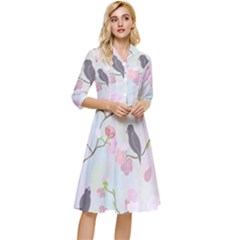 Bird Blossom Seamless Pattern Classy Knee Length Dress