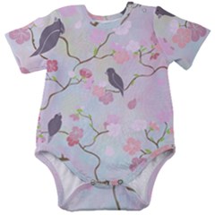 Bird Blossom Seamless Pattern Baby Short Sleeve Onesie Bodysuit by Ravend