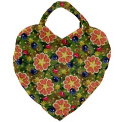 Fruits Star Blueberry Cherry Leaf Giant Heart Shaped Tote by Ravend