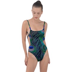 Beautiful Peacock Feathers Tie Strap One Piece Swimsuit by Ravend