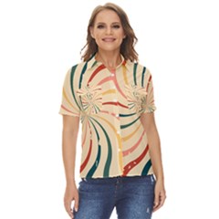 Swirl Star Pattern Texture Old Women s Short Sleeve Double Pocket Shirt