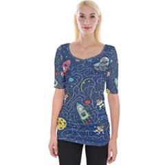 Illustration Cat Space Astronaut Rocket Maze Wide Neckline Tee