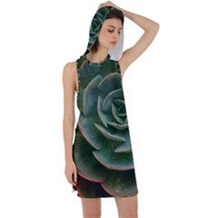 Green Orchid Plant Pattern Racer Back Hoodie Dress