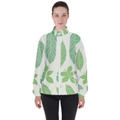 Watercolor Banana Leaves  Women s High Neck Windbreaker by ConteMonfrey