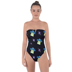Illustration Cosmos Cosmo Rocket Spaceship -ufo Tie Back One Piece Swimsuit by danenraven