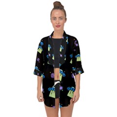 Illustration Cosmos Cosmo Rocket Spaceship Ufo Open Front Chiffon Kimono by danenraven