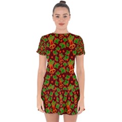 Illustration Xmas Christmas Pattern Drop Hem Mini Chiffon Dress by danenraven