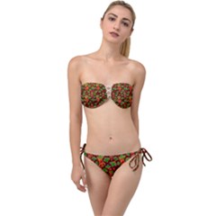 Illustration Xmas Christmas Pattern Twist Bandeau Bikini Set by danenraven