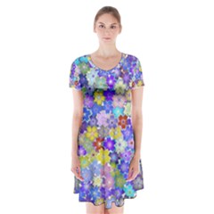 Illustration Background Flower Pattern Floral Short Sleeve V-neck Flare Dress by danenraven