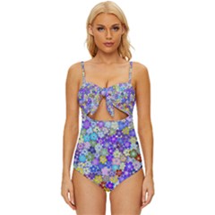 Illustration Background Flower Pattern Floral Knot Front One-piece Swimsuit by danenraven