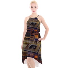 Processor-cpu-board-circuits High-low Halter Chiffon Dress 