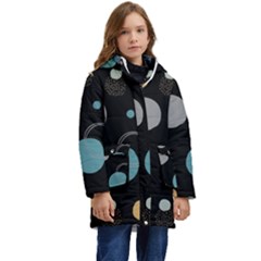 Circle Pattern Abstract Polka Dot Kid s Hooded Longline Puffer Jacket