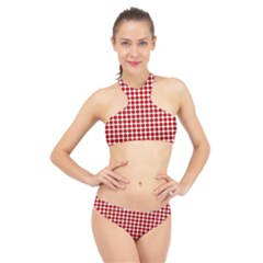 Red Pattern Seamless Texture Background High Neck Bikini Set by artworkshop