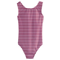 Red Gingham Check Kids  Cut-out Back One Piece Swimsuit by artworkshop