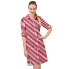 Red Gingham Check Long Sleeve Mini Shirt Dress by artworkshop